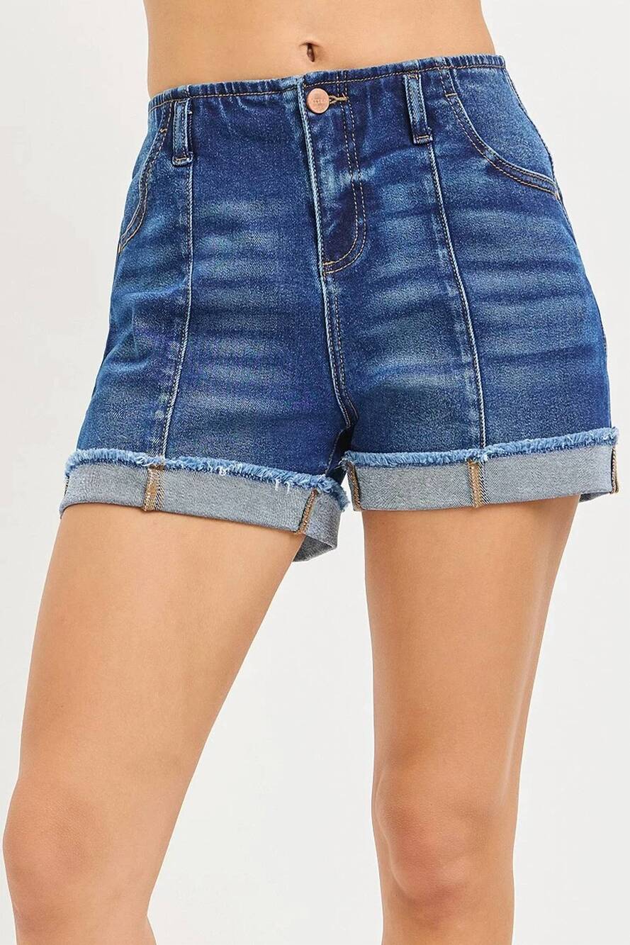 NEW RISEN slouchy cuffed shorts in dark wash